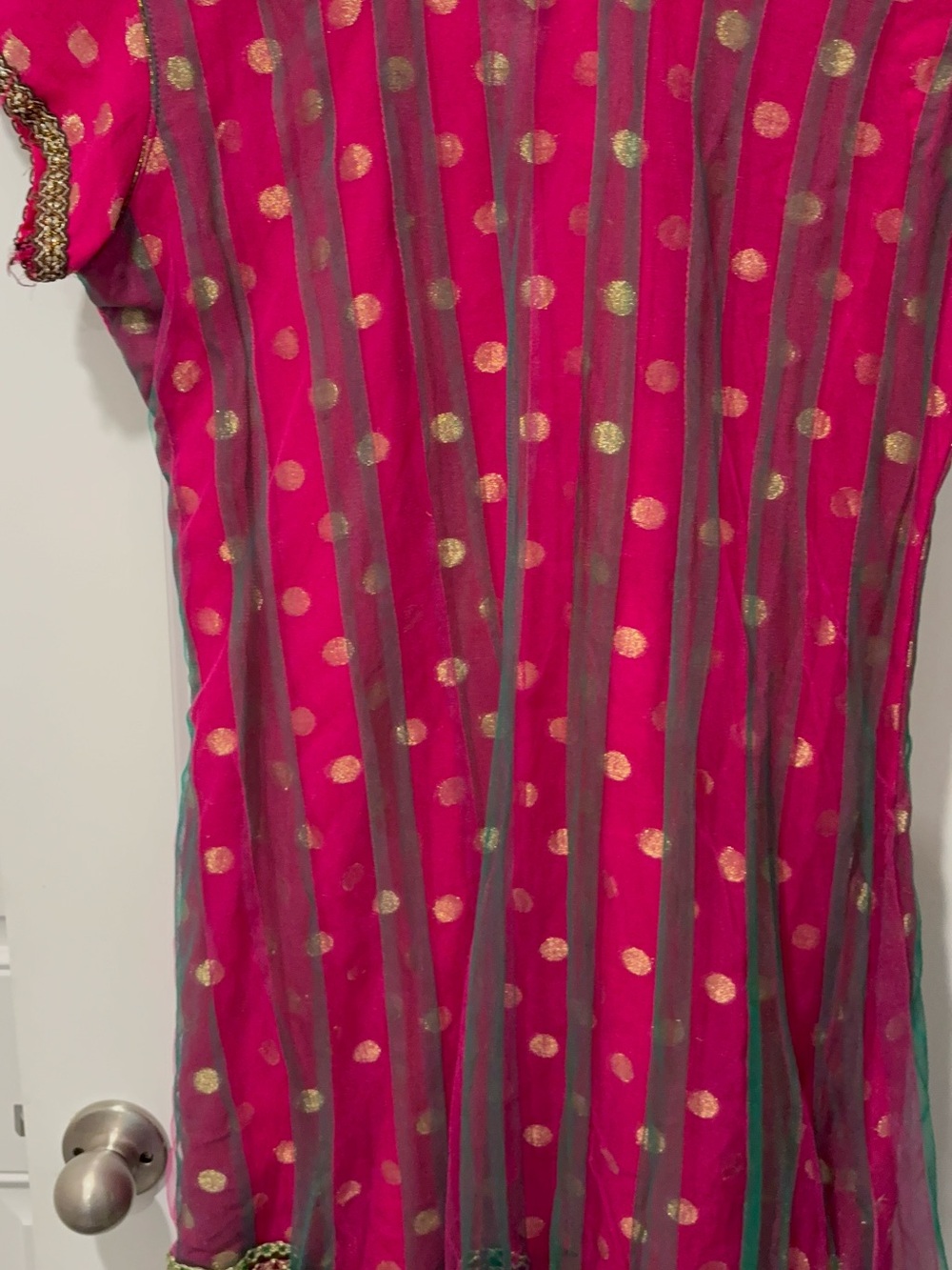 Girls' Hot Pink Dress with Gold Polka Dots - Brand Unspecified